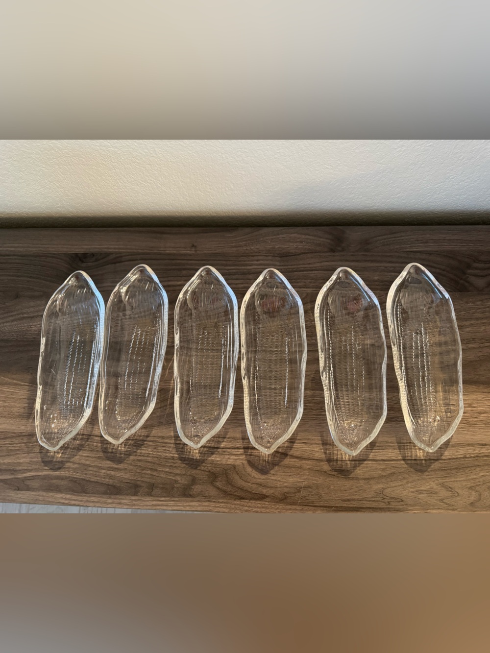 Vintage Clear Pressed Glass corn on the cob dishes  - Set of 6